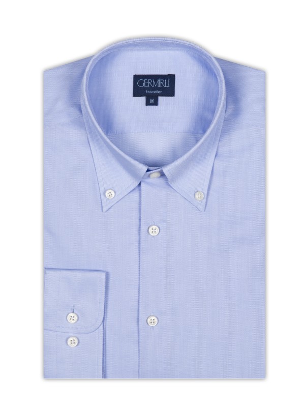 Germirli - Germirli Non Iron Mavi Oxford Düğmeli Yaka Tailor Fit Gömlek (1)
