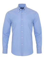 Germirli Non Iron Mavi Panama Düğmeli Yaka Tailor Fit Zero 24 Gömlek 