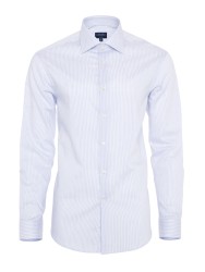 Germirli - Germirli Non Iron Navy Blue Pencil Stripe Semi Spread Tailor Fit Shirt