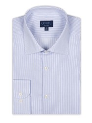 Germirli - Germirli Non Iron Navy Blue Pencil Stripe Semi Spread Tailor Fit Shirt (1)