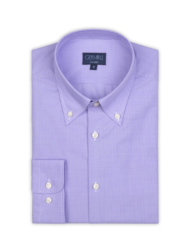 Germirli - Germirli Non Iron Purple Plaid Button Down Collar Tailor Fit Shirt (1)