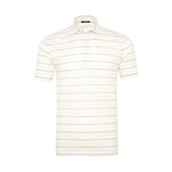 Germirli - Germirli Sarı Beyaz Gri Çizgili Gömlek Yaka Polo Tailor Fit T-Shirt