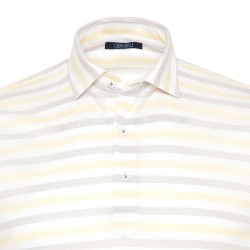Germirli - Germirli Sarı Beyaz Gri Çizgili Gömlek Yaka Polo Tailor Fit T-Shirt (1)