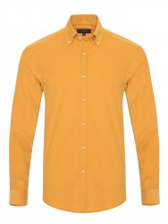 Germirli - Germirli Sarı Kadife Düğmeli Yaka Tailor Fit Gömlek
