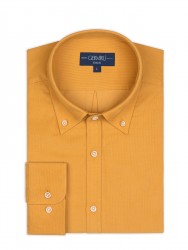 Germirli - Germirli Sarı Kadife Düğmeli Yaka Tailor Fit Gömlek (1)
