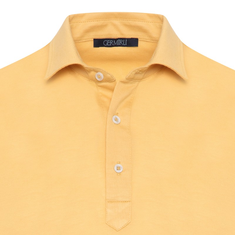 Germirli - Germirli Sarı Piquet Gömlek Yaka Regular Fit Merserize Tişört (1)