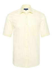 Germirli - Germirli Sarımsı Yeşil Beyaz Çizgili Kısa Kollu Klasik Yaka Cepli Tailor Fit Gömlek