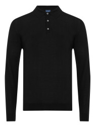 Germirli Siyah Düğmeli Polo Yaka Regular Fit Extra Fine Yün Erkek Triko 