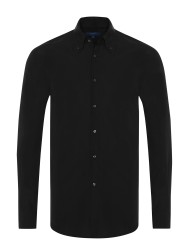Germirli Siyah Düğmeli Yaka Tailor Fit Erkek Tencel Gömlek 