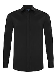 Germirli Siyah Fitted Poplin Klasik Yaka Gizli Pat Tailor Fit Pamuk Gömlek