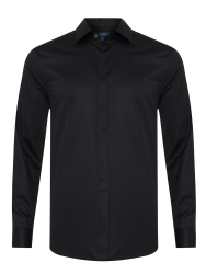 Germirli Siyah Gizli Pat Tailor Fit Klasik Yaka Pamuk Elastan Gömlek 