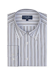 Germirli Siyah Mavi Çizgili Exclusive Düğmeli Yaka Tailor Fit Pamuk Gömlek