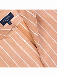 Germirli Somon Kalın Çizgili Nevapas Lapel Yaka Lyocell Keten Gömlek