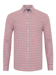 Germirli Testa 80/2 Flanel Kırmızı Melanj Düğmeli Yaka Tailor Fit Pamuk Gömlek 