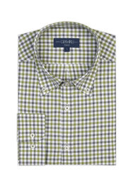 Germirli Testa 80/2 Flanel Yeşil Melanj Düğmeli Yaka Tailor Fit Pamuk Gömlek 