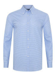 Germirli Testa Exclusive Mavi Mini Pötikare Düğmeli Yaka Tailor Fit Pamuk Gömlek 