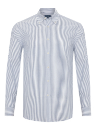 Germirli Testa Sartoriale Lacivert Çizgili Exclusive Düğmeli Yaka Tailor Fit Pamuk Gömlek 