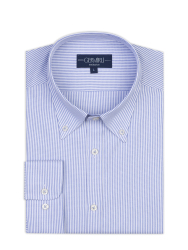 Germirli Testa Sartoriale Mavi Çizgili Exclusive Düğmeli Yaka Tailor Fit Pamuk Gömlek 