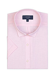 Germirli Thomas Mason Pembe Soft Yaka Kısa Kollu Keten Pamuk Gömlek