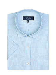 Germirli Thomas Mason Turkuaz Soft Yaka Kısa Kollu Keten Pamuk Gömlek