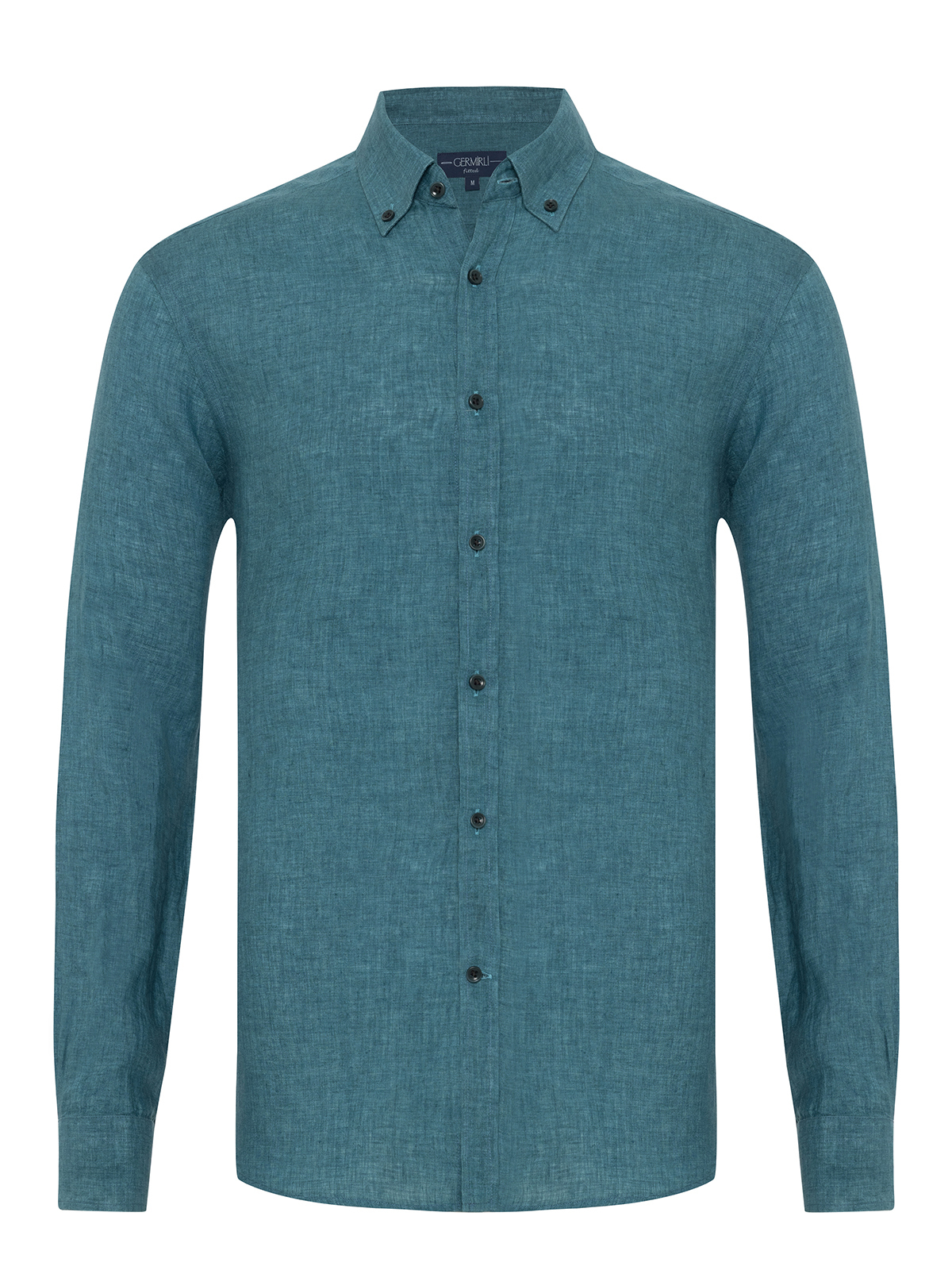 Germirli Yeşil Delave Keten Düğmeli Yaka Tailor Fit Gömlek - Germirli 