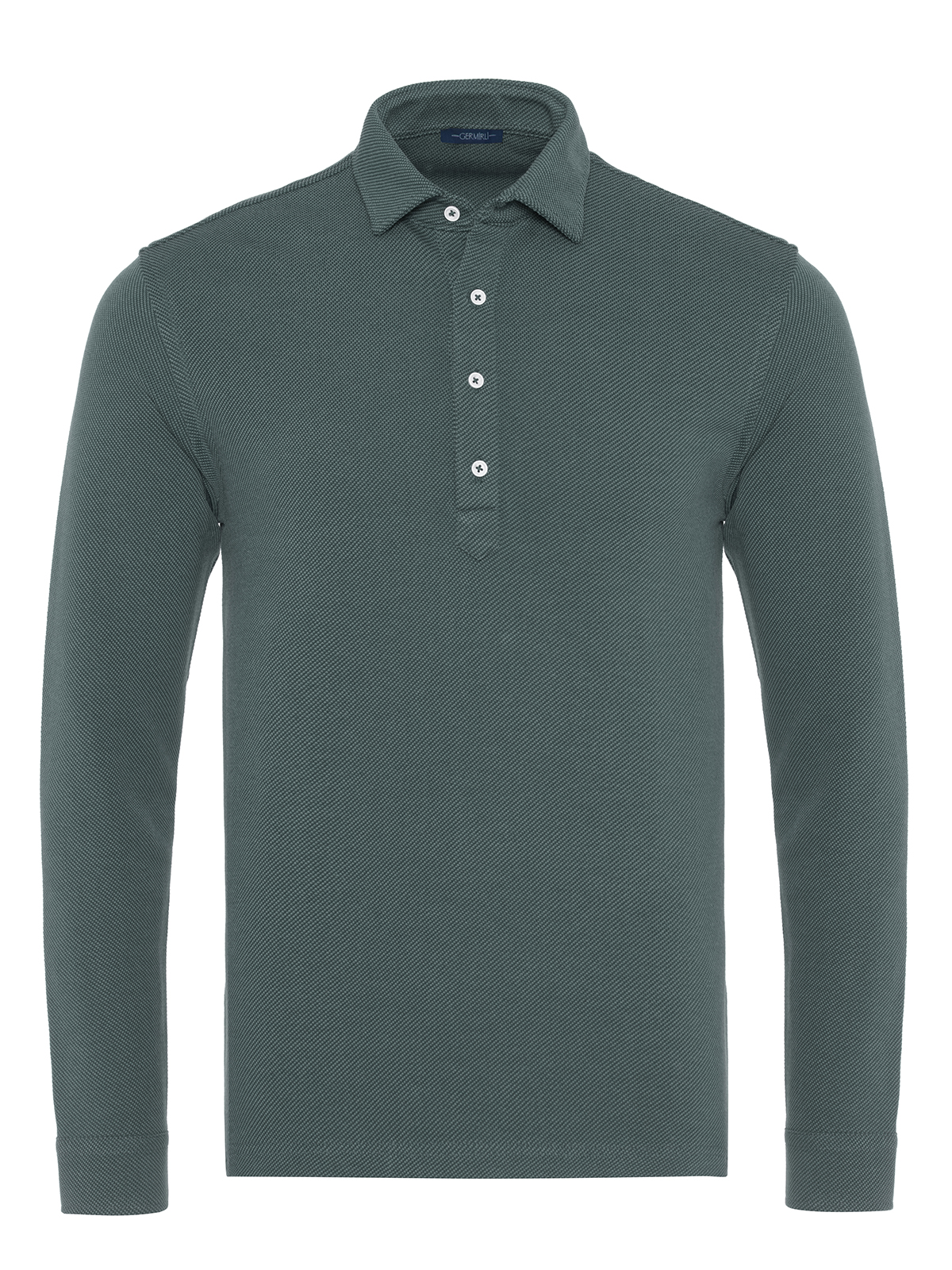 Germirli - Germirli Yeşil Dokulu Örme Gömlek Yaka Düğmeli Tailor Fit Uzun Kollu T-Shirt