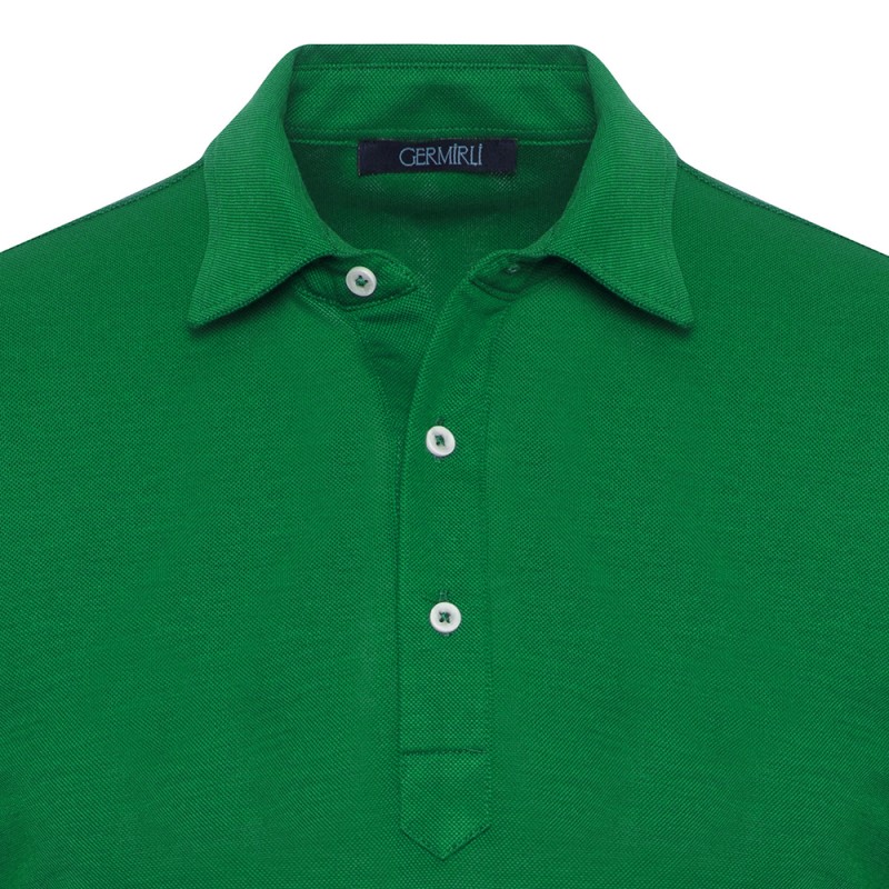 Germirli - Germirli Yeşil Piquet Gömlek Yaka Regular Fit Merserize Tişört (1)