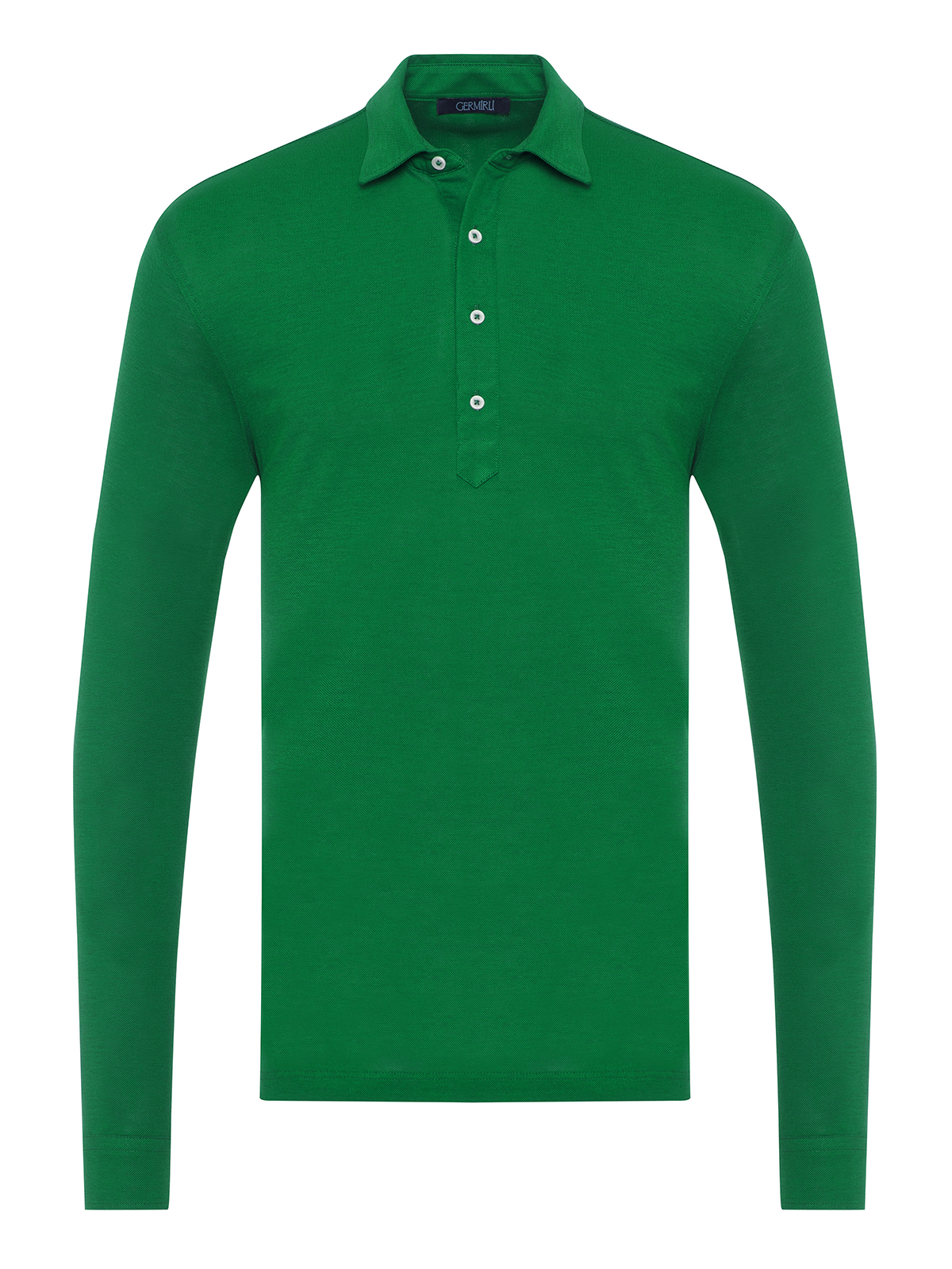 Germirli - Germirli Yeşil Piquet Gömlek Yaka Regular Fit Merserize Uzun Kollu Tişört