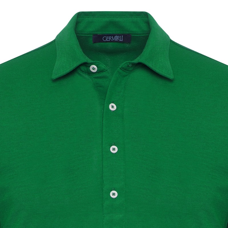 Germirli - Germirli Yeşil Piquet Gömlek Yaka Regular Fit Merserize Uzun Kollu Tişört (1)