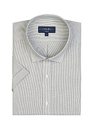 Germirli Yeşil Soft Yaka Tailor Fit Kısa Kollu Pamuk Keten Gömlek