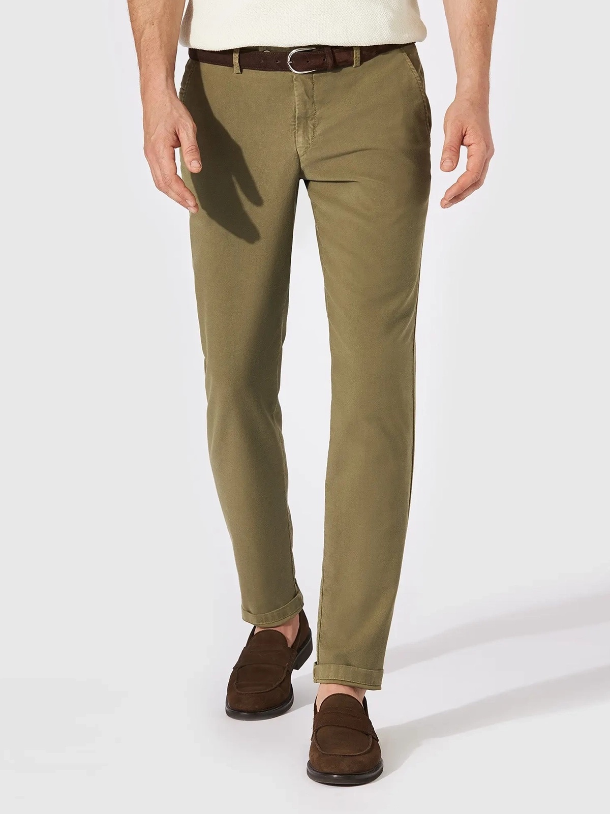 Hiltl Zeytin Yeşilii Vintage Bel Arkası Lastikli Pamuk Elastane Slim Fit Pantolon - Hiltl