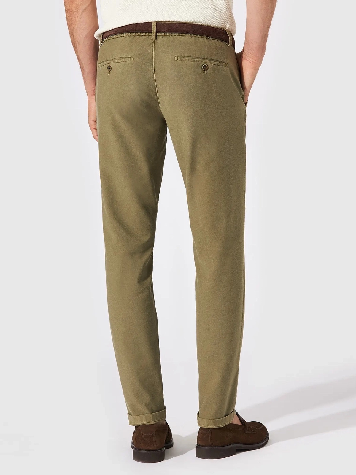 Hiltl Zeytin Yeşilii Vintage Bel Arkası Lastikli Pamuk Elastane Slim Fit Pantolon - Hiltl