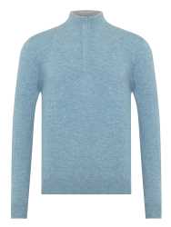 La Fileria Açık Mavi Yün Kaşmir Süet Peçli Fermuarlı Triko 