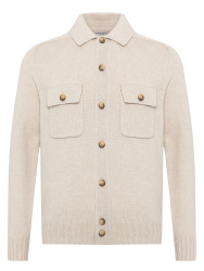 La Fileria Bej Rengi Cepli Gömlek Yaka Süper Geelong Yün Ceket Triko