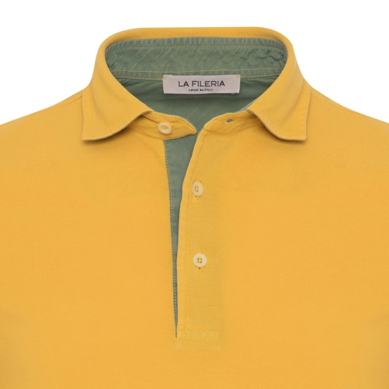 La Fileria - La Fileria Gömlek Yaka Sarı Vintage Slim Fit T-Shirt (1)
