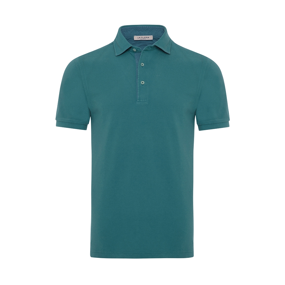 La Fileria - La Fileria Gömlek Yaka Yeşil Vintage Slim Fit T-Shirt