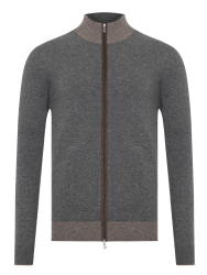 La Fileria Gri Yün Kaşmir Süet Peçli Fermuarlı Hırka Triko