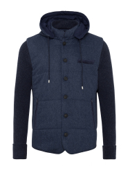 La Fileria İndigo Mavi Dolgulu Kapişonlu Geelong Yün Ceket Triko
