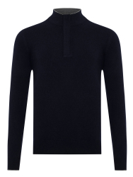 La Fileria Lacivert Yün Kaşmir Süet Peçli Fermuarlı Triko