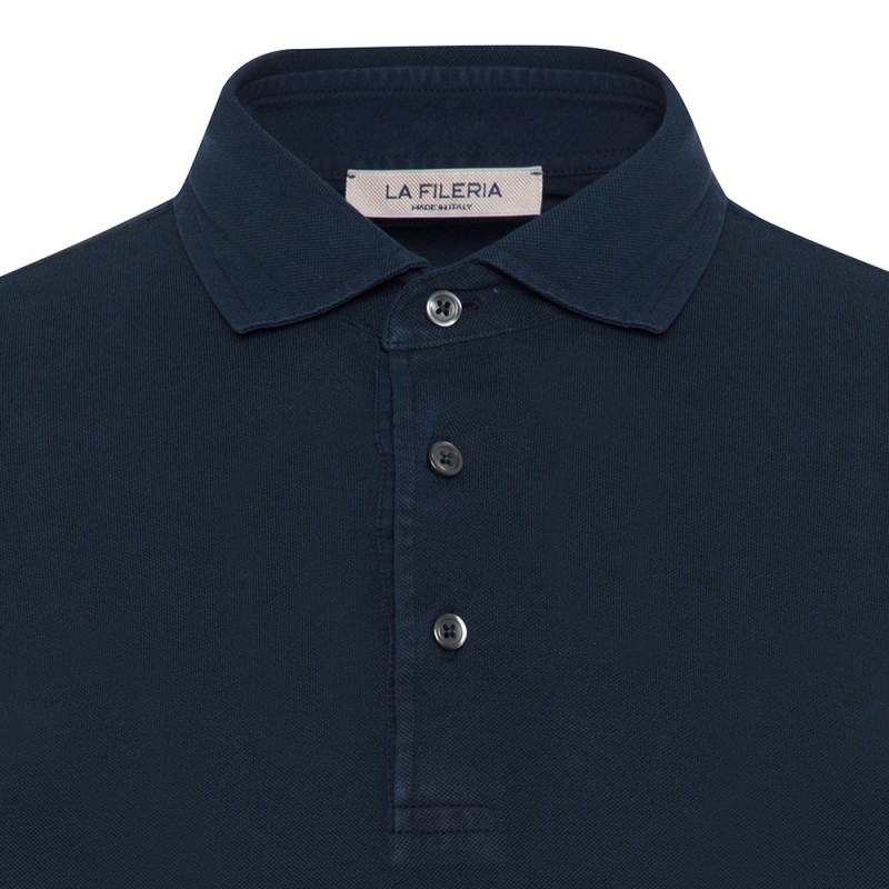 La Fileria - La Fileria Lacivert Vintage Gömlek Yaka Pamuk Slim Fit Tişört (1)