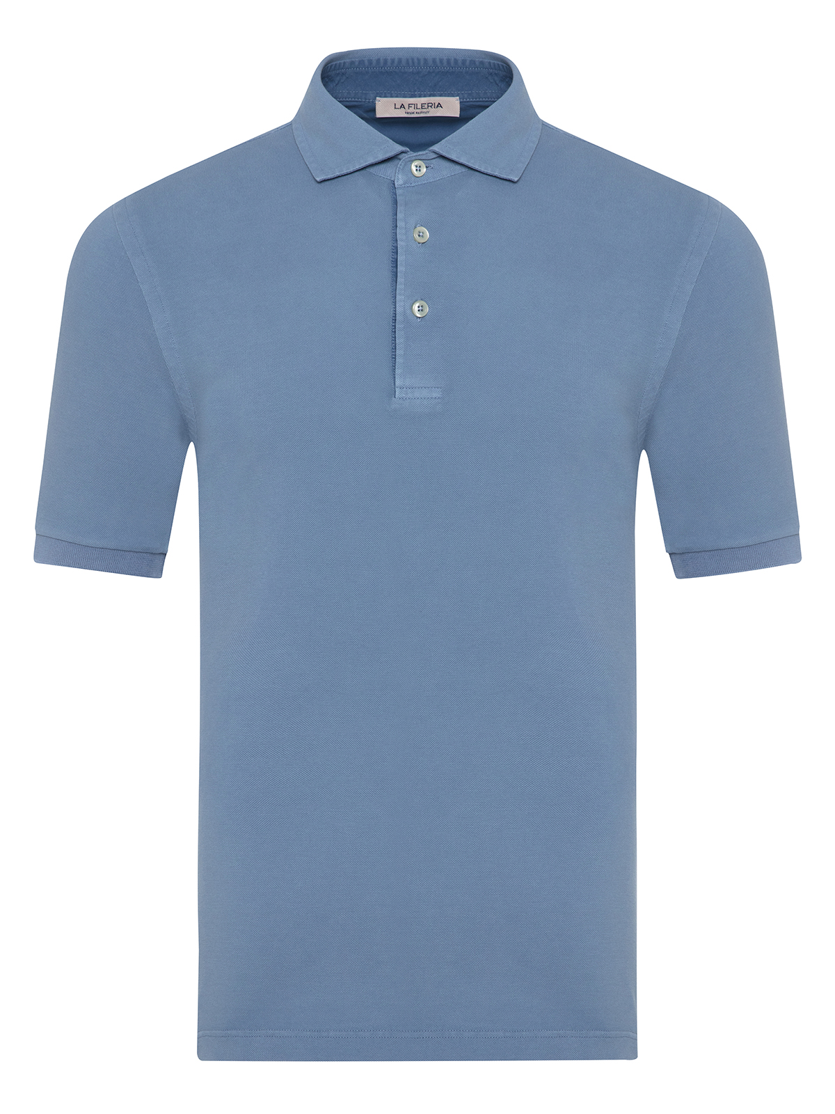 La Fileria - La Fileria Mavi Vintage Gömlek Yaka Pamuk Slim Fit Tişört