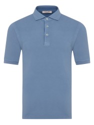 La Fileria - La Fileria Mavi Vintage Gömlek Yaka Pamuk Slim Fit Tişört