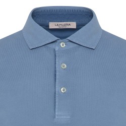 La Fileria - La Fileria Mavi Vintage Gömlek Yaka Pamuk Slim Fit Tişört (1)