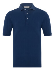 La Fileria Vintage İndigo Lacivert Gömlek Yaka Pamuk Slim Fit Tişört 