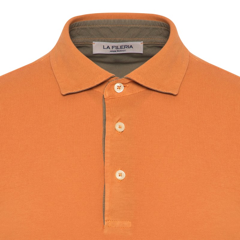La Fileria - La Fileria Yanık Portakal Vintage Gömlek Yaka Pamuk Slim Fit Tişört (1)