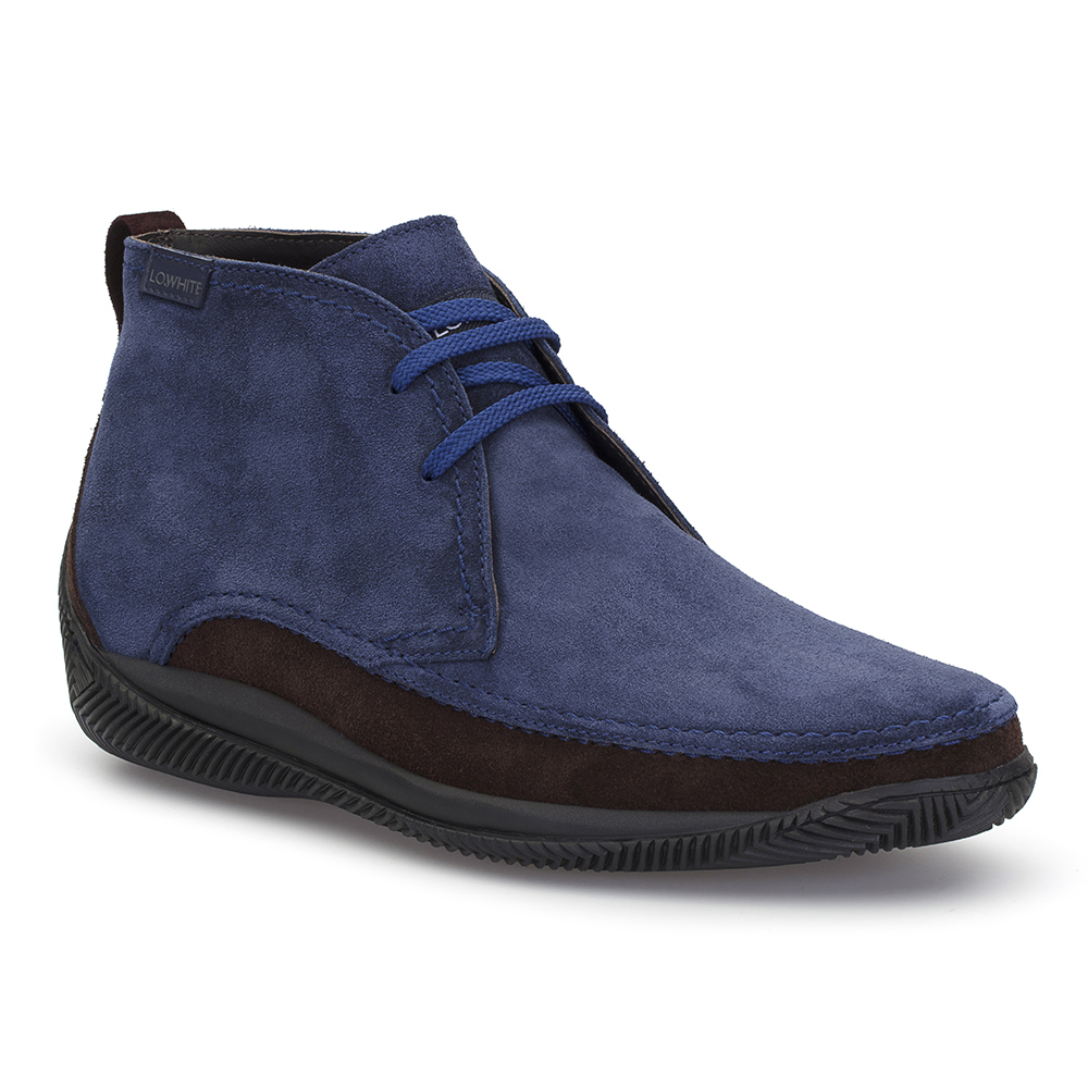LO.White - LO.White Handmade Navy Blue / Brown Suede %100 Italian Shoe