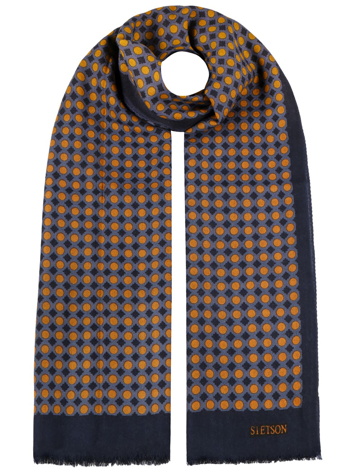 Stetson Lacivert Yün Nokta Desenli Kaşkol - Stetson